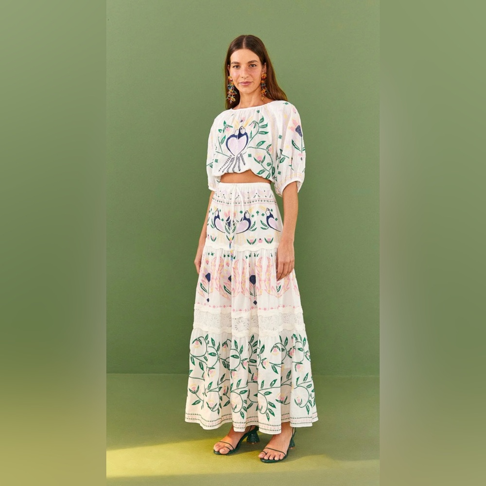 FARM RIO SUMMER GARDEN EMBROIDERED MAXI SKIRT